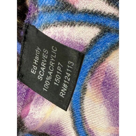 Christian Audigier x Ed Hardy Paisley Print Purple & Pink Fringed Hem Scarf - Picture 11 of 13